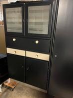 Vintage Kast met Glasdeuren en Lades, Gebruikt, 100 tot 150 cm, Ophalen of Verzenden, 150 tot 200 cm