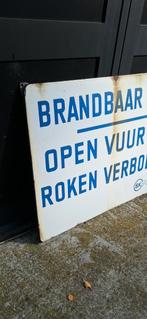 Emaille tekstbord, verbodsbord Brandbaar Gas, Langcat Bussum, Reclamebord, Gebruikt, ., Ophalen of Verzenden