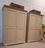 Brocante/Landelijke set houten kledingkasten, zandkleur, Huis en Inrichting, Kasten | Kledingkasten, Ophalen, 100 tot 150 cm, Met hangruimte