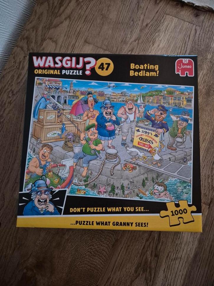 Wasgij Puzzel 'De boot in!' - 1000 stukjes, Hobby en Vrije tijd, Denksport en Puzzels, Zo goed als nieuw, Legpuzzel, 500 t/m 1500 stukjes