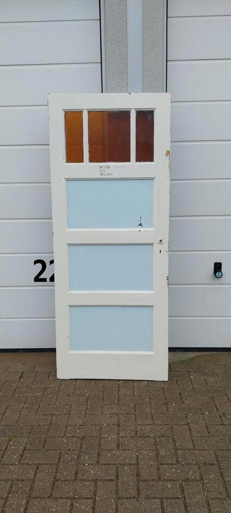 XYZ Paneeldeur, 82x200 cm, gelig glas (nr80), Doe-het-zelf en Verbouw, Deuren en Horren, Gebruikt, Binnendeur, 200 tot 215 cm