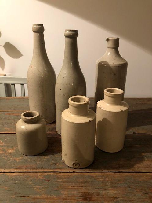ANTIEK FRANS AARDEWERK KERAMIEK FLES POT BEIGE, Antiek en Kunst, Antiek | Keramiek en Aardewerk, Ophalen of Verzenden