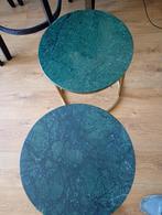 Marmer groene goudkleurige bijzettafels, Huis en Inrichting, Tafels | Bijzettafels, Minder dan 55 cm, Gebruikt, Metaal of Aluminium