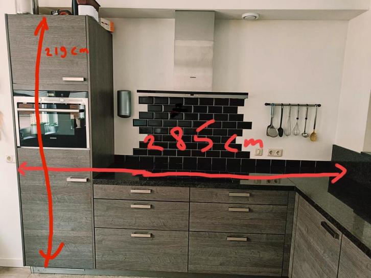 Keuken in prima staat, afzuiger uitstekend, Huis en Inrichting, Keuken | Complete keukens, Gebruikt, Hoekkeuken, Bruin, Graniet of Steen