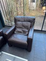 Mooie nette leren bankstel en fauteuil (Goossens), Huis en Inrichting, Ophalen, Gebruikt, Rechte bank, 200 tot 250 cm