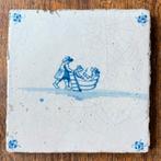Antieke 18e eeuwse tegel met ijspret kinderen in een sleetje, Antiek en Kunst, Ophalen of Verzenden