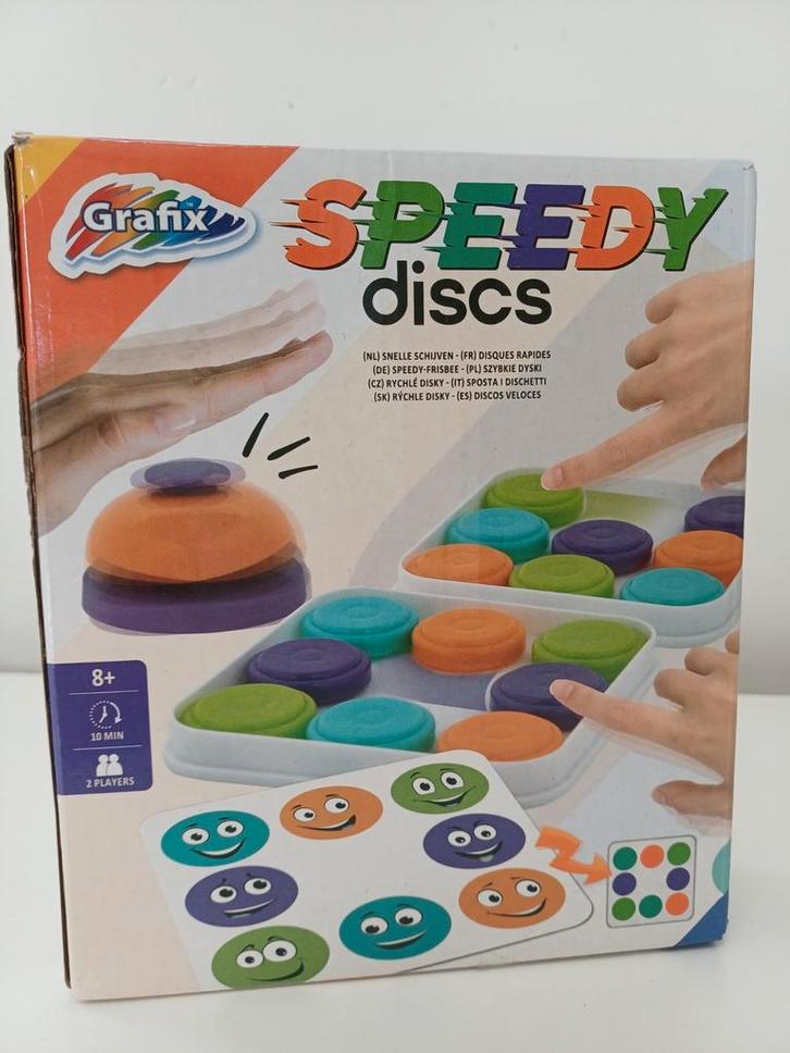 Speedy Discs - Leuk reactiespel!, Hobby en Vrije tijd, Gezelschapsspellen | Bordspellen, Zo goed als nieuw, Een of twee spelers