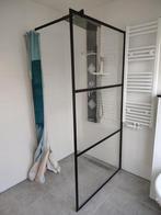 Industriële glazen douchewand met zwart frame en douchestang, Huis en Inrichting, Ophalen, 75 cm of meer, Overige typen, 50 tot 100 cm