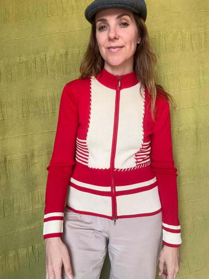 Vintage vest / vestje - rood / creme - 36/S/small, Kleding | Dames, Truien en Vesten, Gedragen, Maat 36 (S), Rood, Ophalen of Verzenden