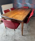 Oude Franse eetkamertafel met zes moderne stoelen, Ophalen of Verzenden, Gebruikt, Modern, 4 tot 6 stoelen