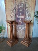 Antieke houten zuil, pilaar, piedestal plantentafel, Ophalen of Verzenden, Zo goed als nieuw