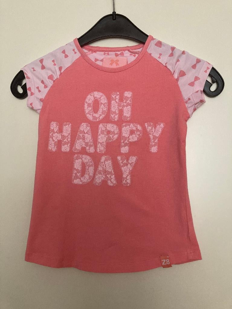 Oudroze / wit T-shirt met OH HAPPY DAY maat 128 - 134, Kinderen en Baby's, Kinderkleding | Maat 128, Meisje, Ophalen of Verzenden