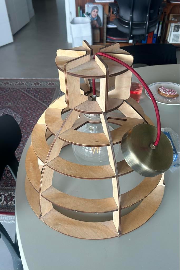 Design Houten Hanglamp - Uitstekende Staat, Ophalen, Zo goed als nieuw, Hout, Minder dan 50 cm