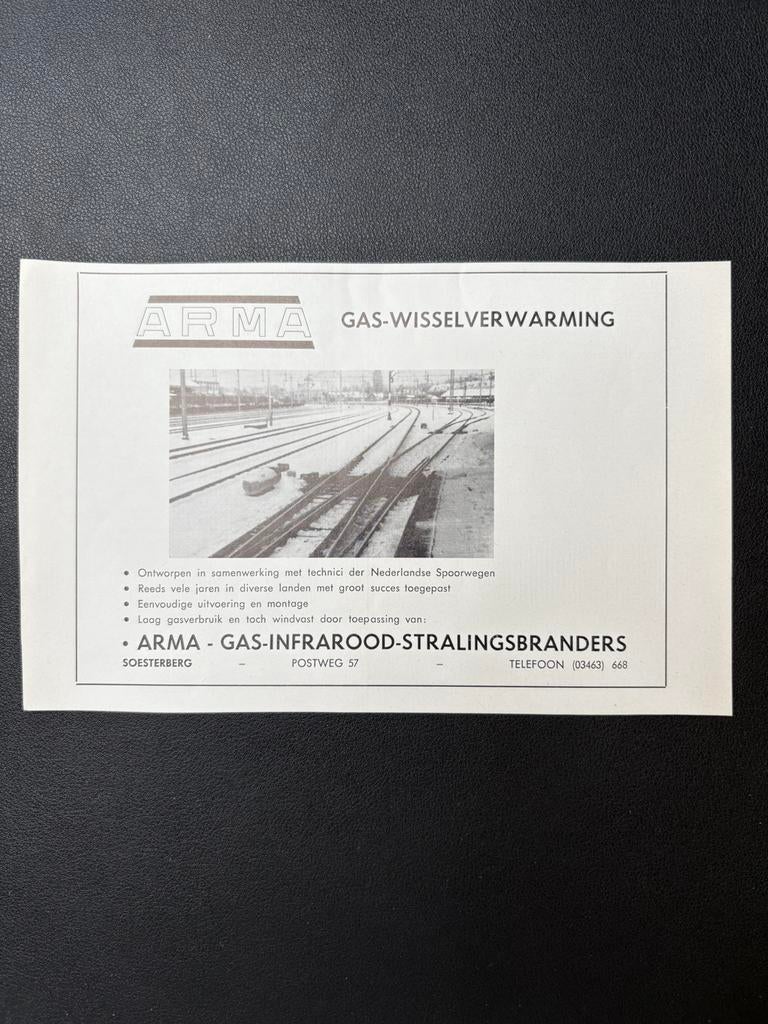 Advertentie Arma ‘Gas-wisselverwarming’ (1964), Verzamelen, Spoorwegen en Tramwegen, Gebruikt, Trein, Kaart of Prent, Ophalen of Verzenden