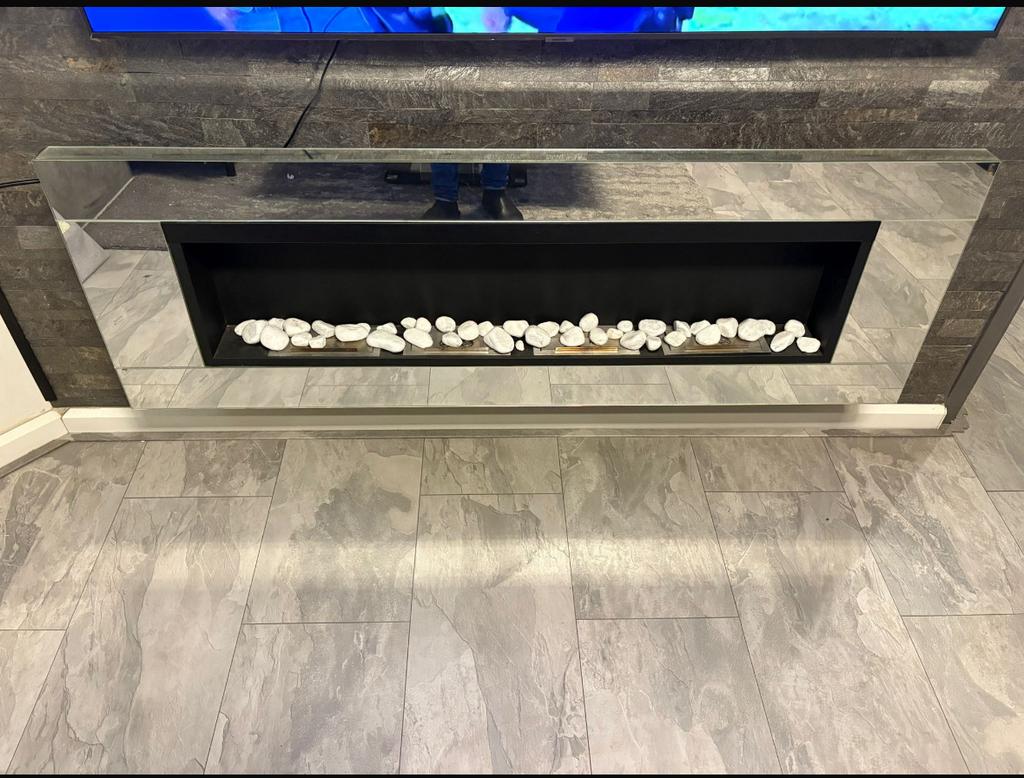 Zo goed als nieuw sfeerhaard met echt vuur en spiegel randen, Ophalen of Verzenden, Zo goed als nieuw, Vrijstaande haard, Elektrische haard