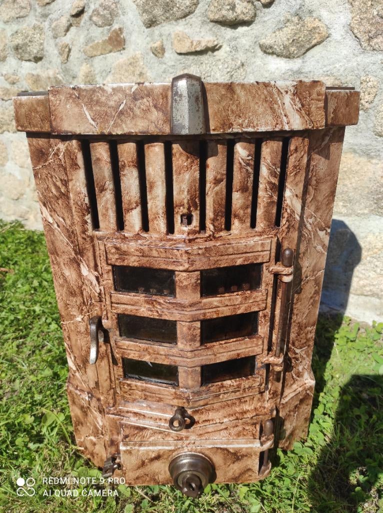 Prachtige marmer emaille Art-deco houtkachel, Ophalen, Gebruikt, Houtkachel, Vrijstaand