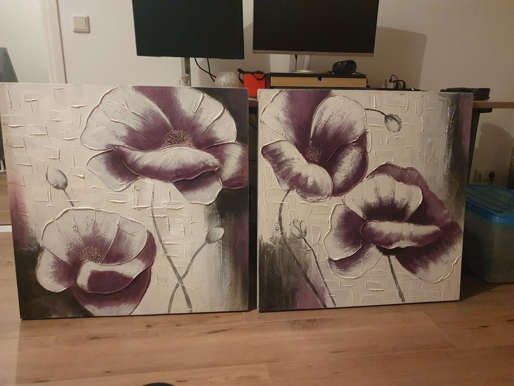 2 schilderijen 80x80, Huis en Inrichting, Woonaccessoires | Schilderijen, Tekeningen en Foto's, Ophalen, Zo goed als nieuw, Schilderij