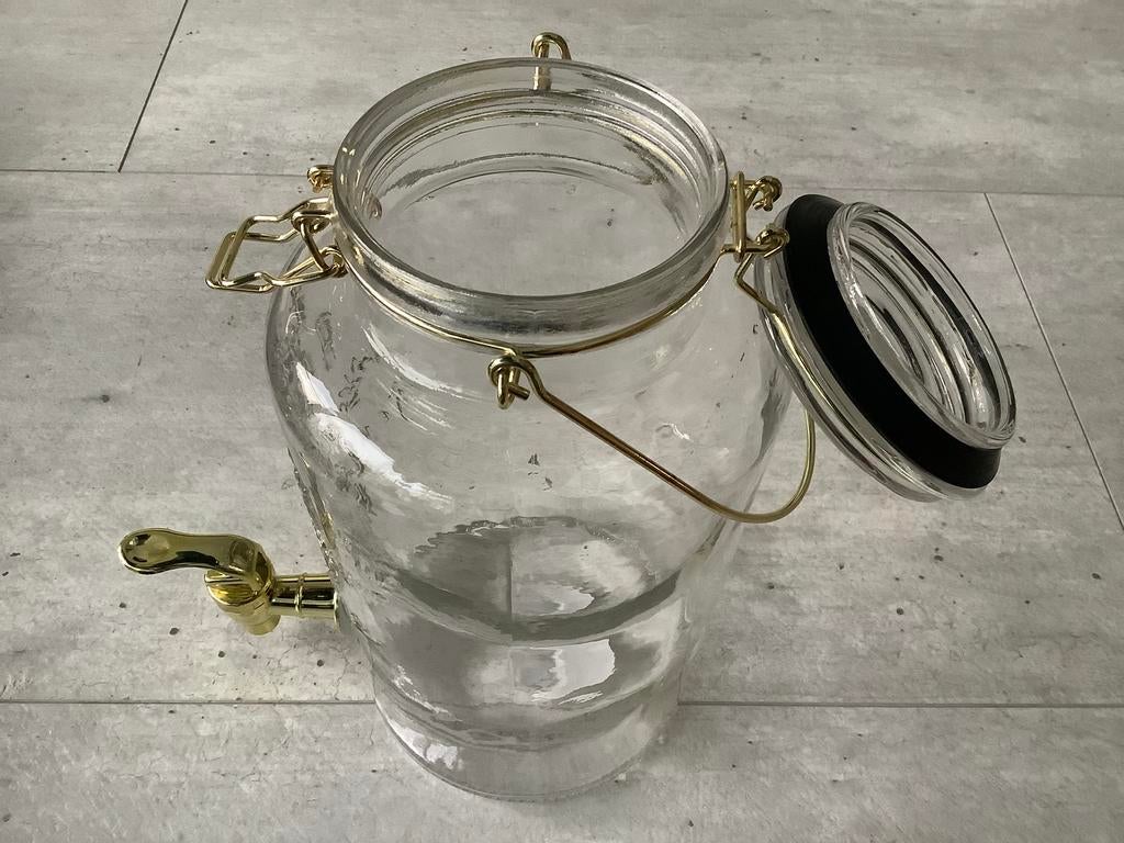 Glazen drankdispenser met werkende tapkraan, Ophalen of Verzenden, Zo goed als nieuw