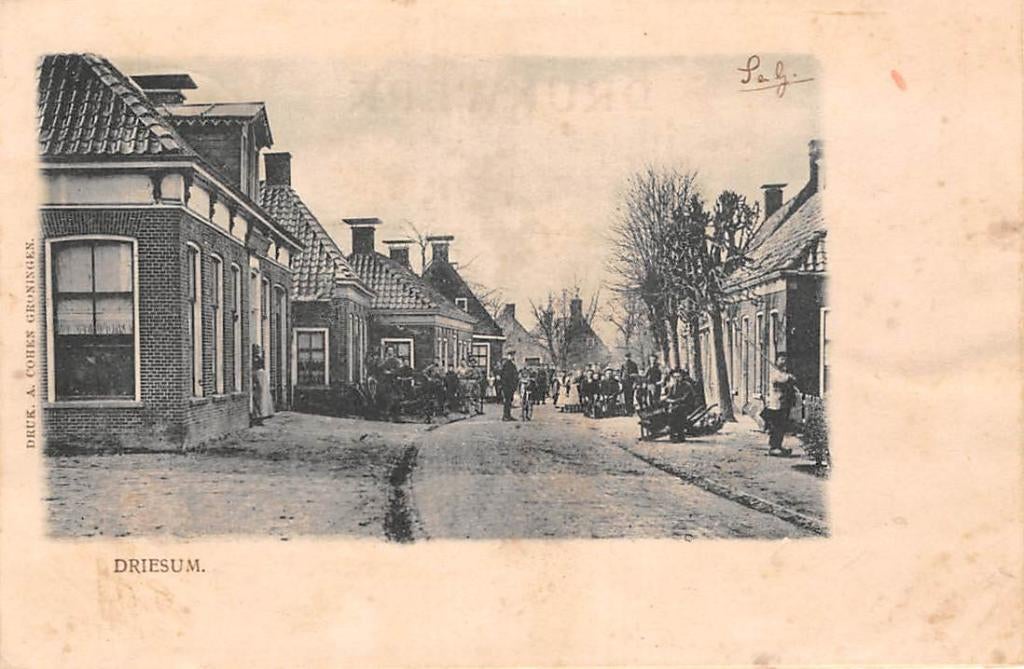 Driesum Dorpsgezicht met volk Dokkum Friesland 1903, Verzenden, Voor 1920, Gelopen, Friesland