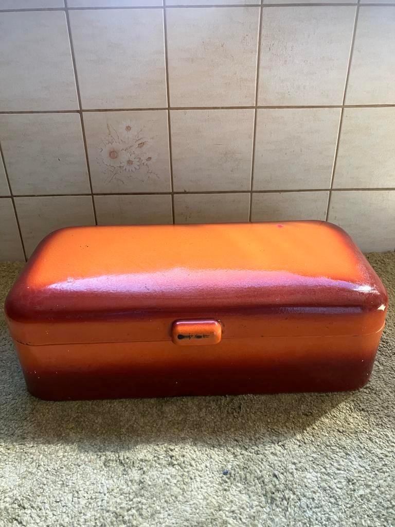 Vintage Broodtrommel Oranje Emaille Jaren '60/'70, Ophalen