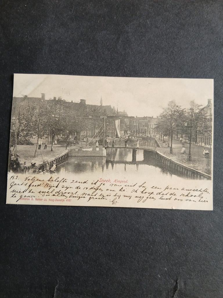 Sneek,  hoogend met brug , gelopen 1904, Ophalen of Verzenden, Voor 1920, Gelopen, Friesland