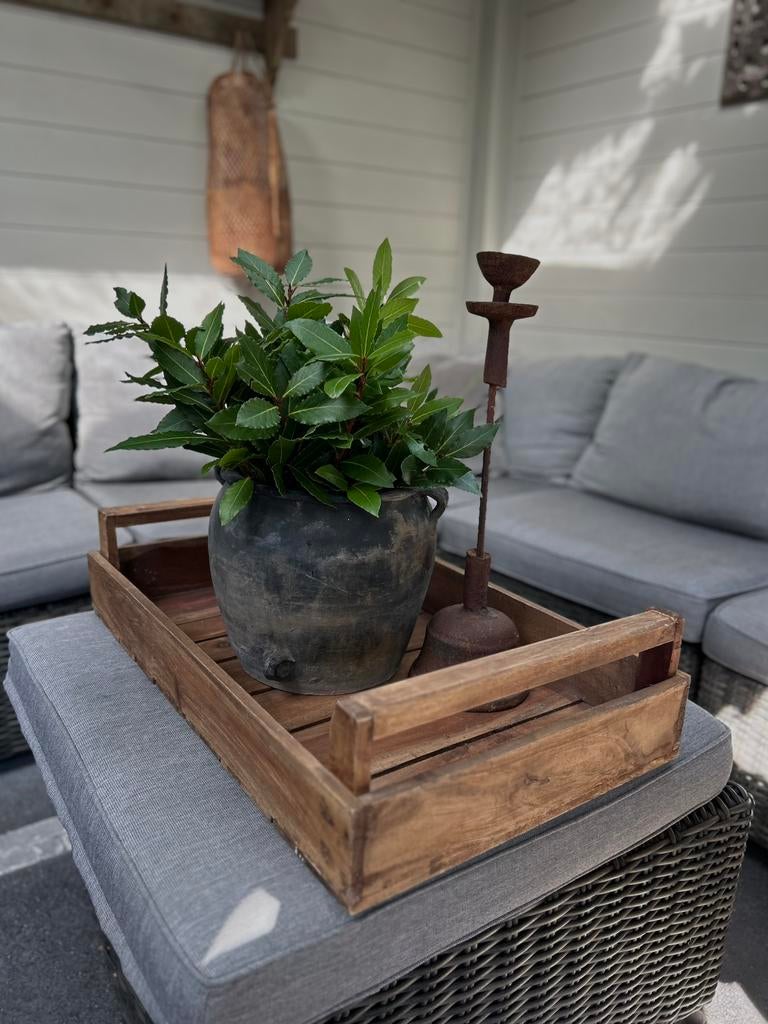 Groot teakhouten dienblad serveerblad oosters tuin tray, Ophalen of Verzenden