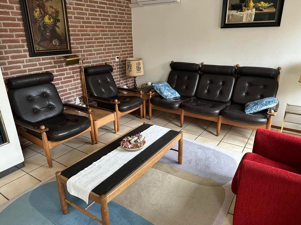 Vintage leren zithoek - comfortabel en stijlvol, Huis en Inrichting, Ophalen, Gebruikt, Leer