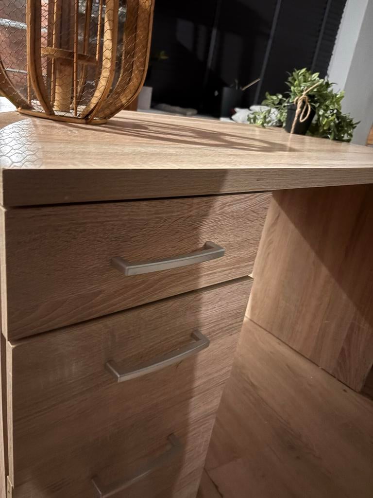 Houten bureau met lades, Huis en Inrichting, Bureaus, Ophalen, Gebruikt