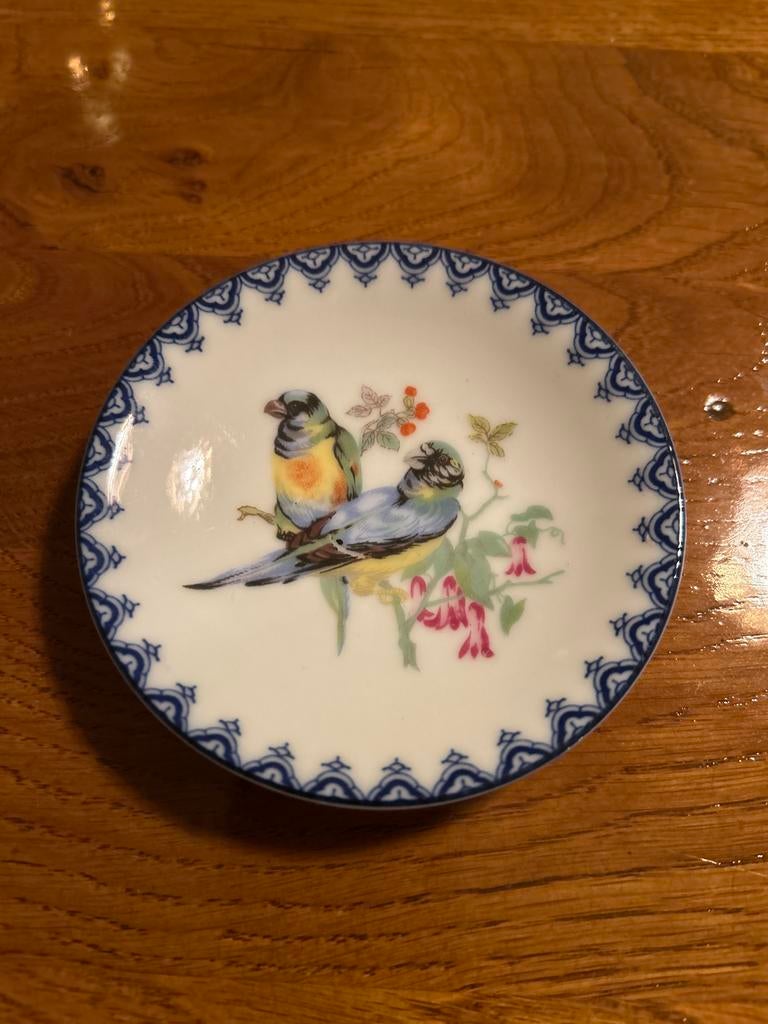 Vintage theebordje met vogels en blauw decor, Ophalen