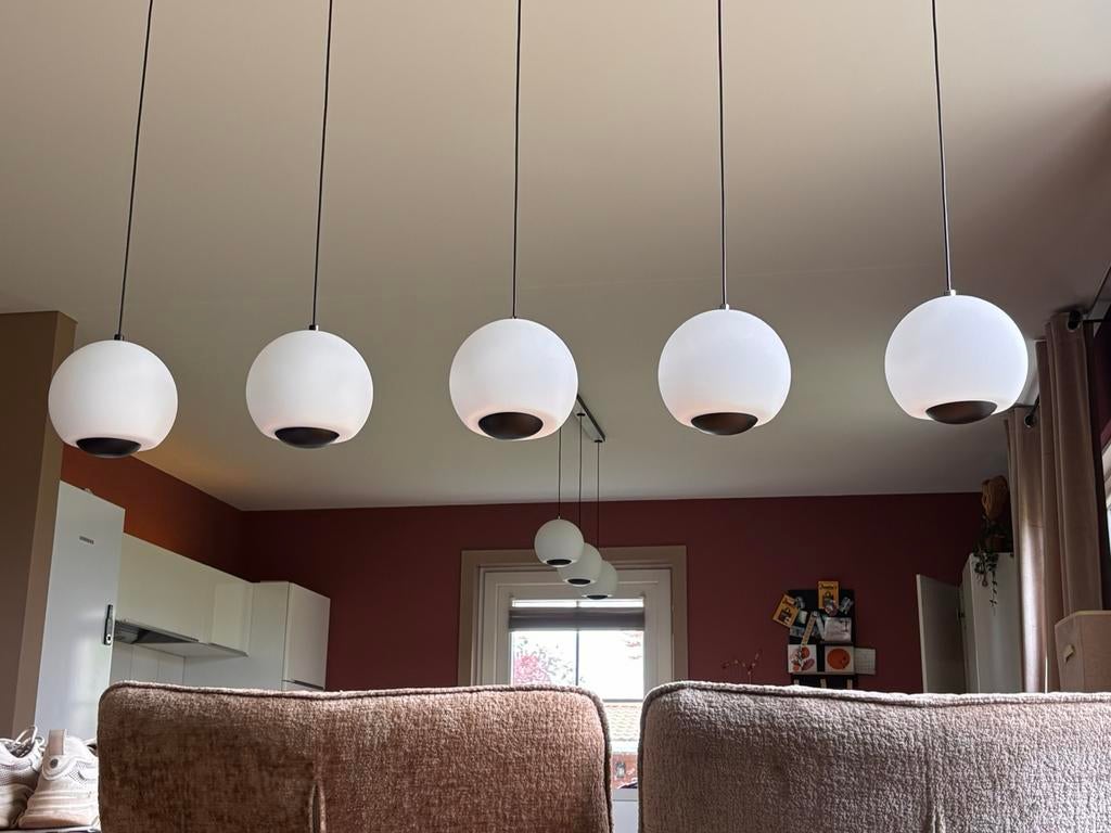 5 en 3 Hanglampen modern, Huis en Inrichting, Lampen | Hanglampen, Ophalen, 75 cm of meer, Modern, Glas