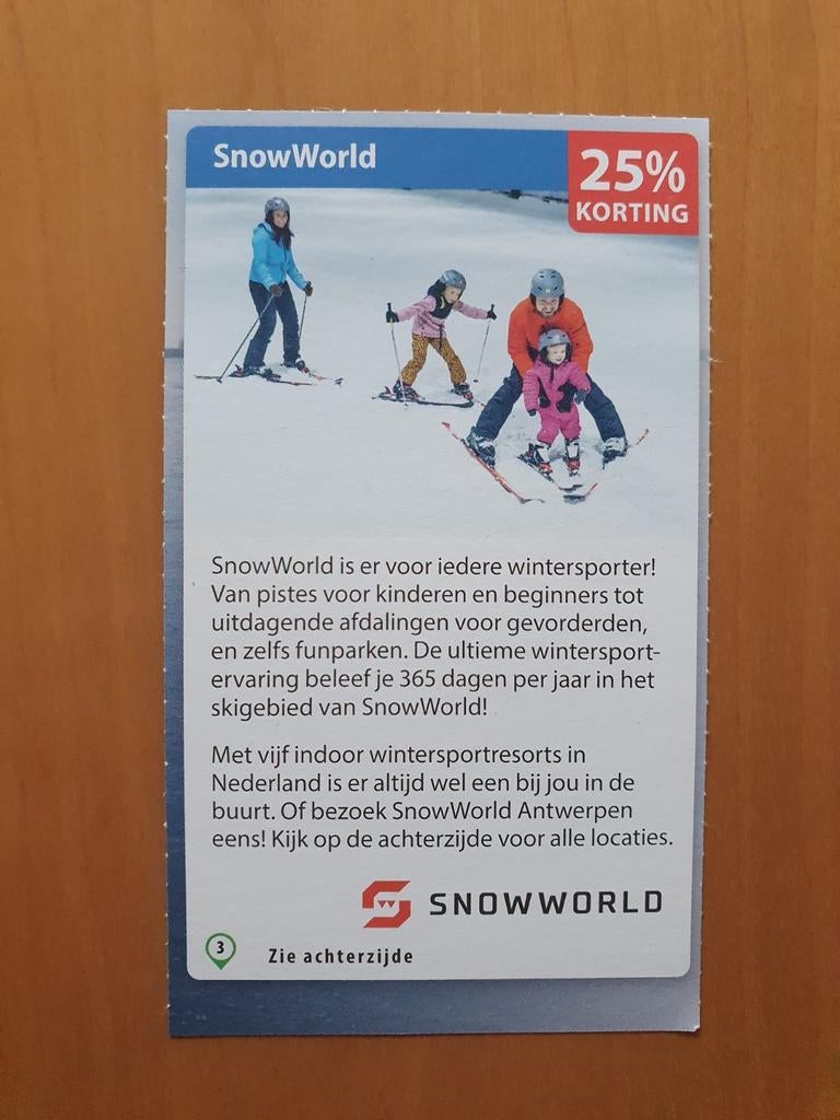 SnowWorld 25% korting maximaal 4 personen, Tickets en Kaartjes, Drie personen of meer, Kortingsbon