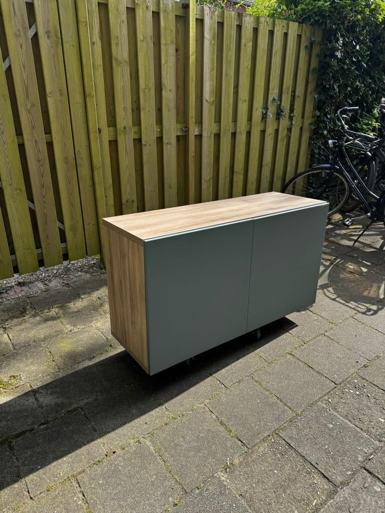 IKEA BESTÅ kast / tv-meubel met groen/blauwe deuren, Ophalen, 100 tot 150 cm, Zo goed als nieuw, Modern