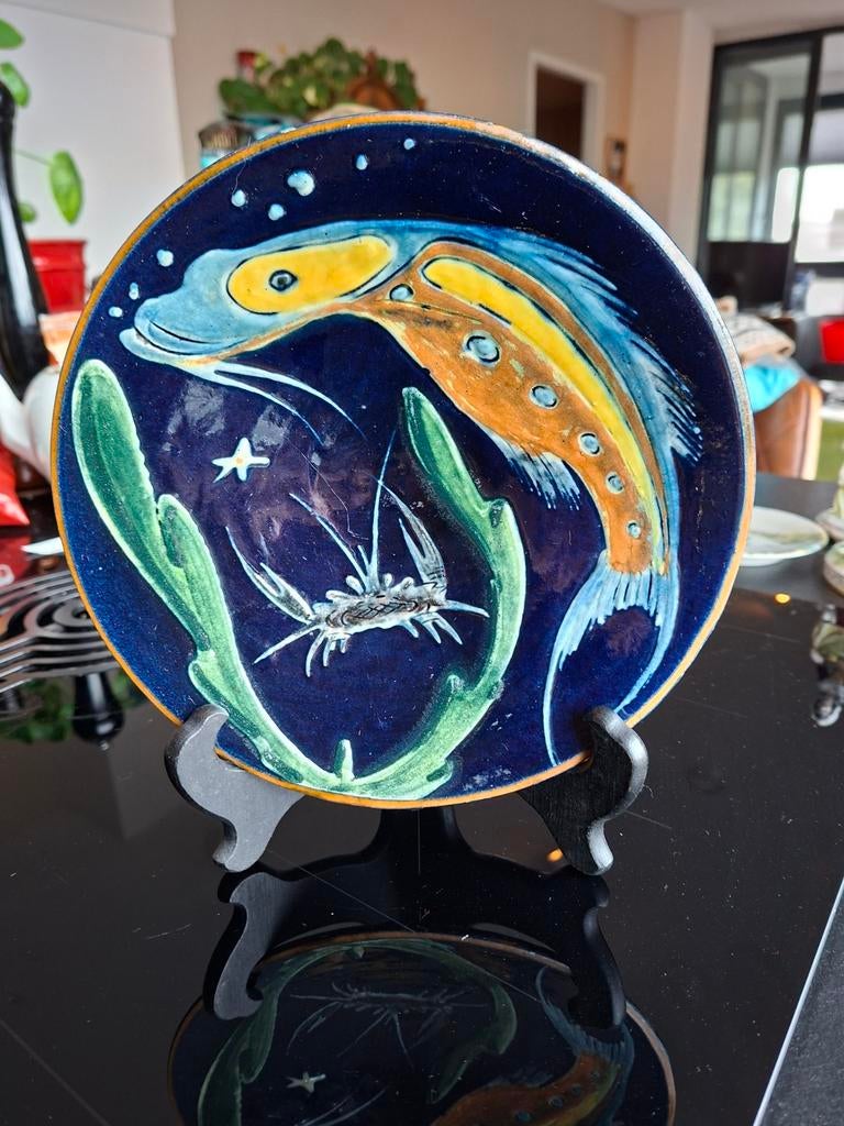 Spaans handbeschilderd sierbord met vis en krab, Ophalen of Verzenden