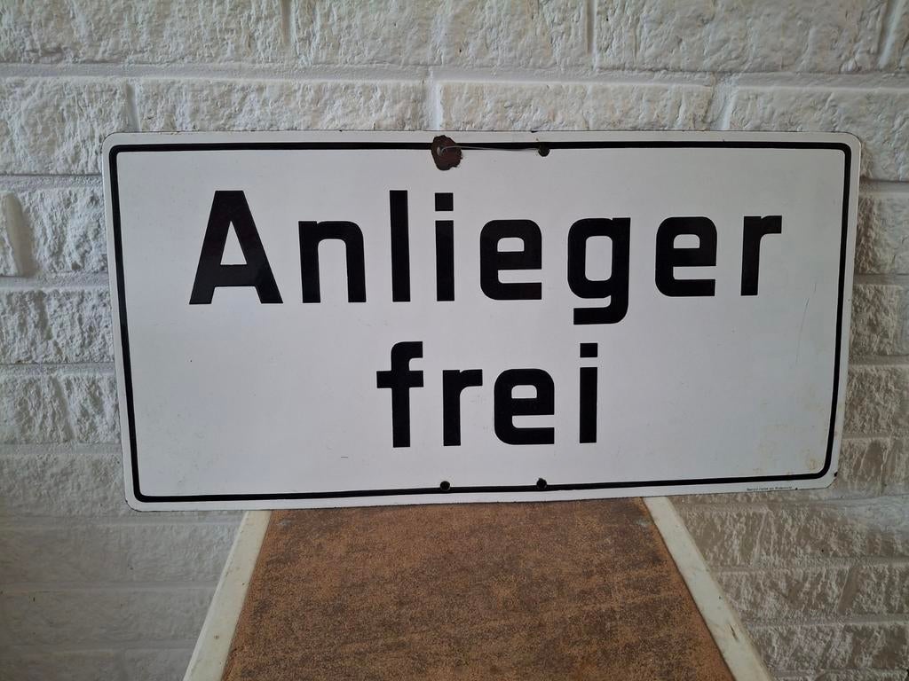 Oud Duits emaille bord - Anlieger Frei, Ophalen of Verzenden