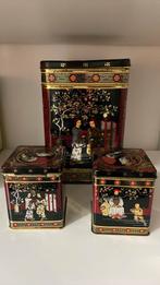 Set van 3 Vintage Chinese Theeblikken - Zwart/Goud, Ophalen of Verzenden, Gebruikt, Thee, Overige merken