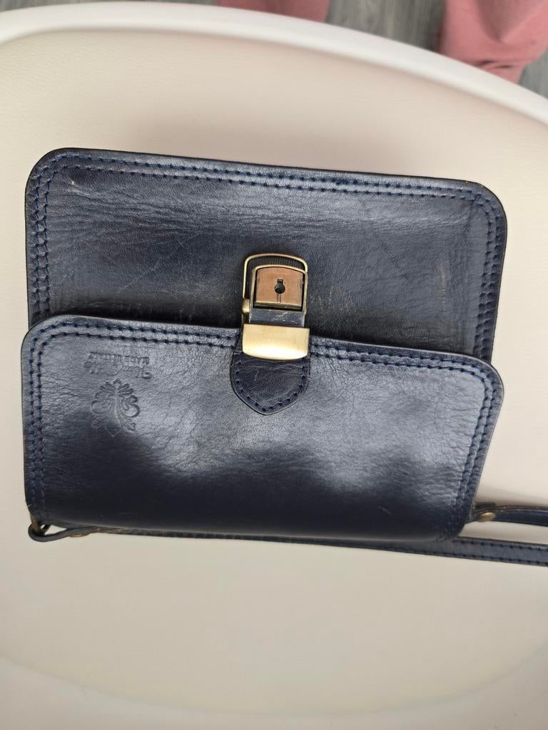 Donkerblauwe Leren Schoudertas uit Florence, Overige merken, Gebruikt, Blauw, Ophalen of Verzenden