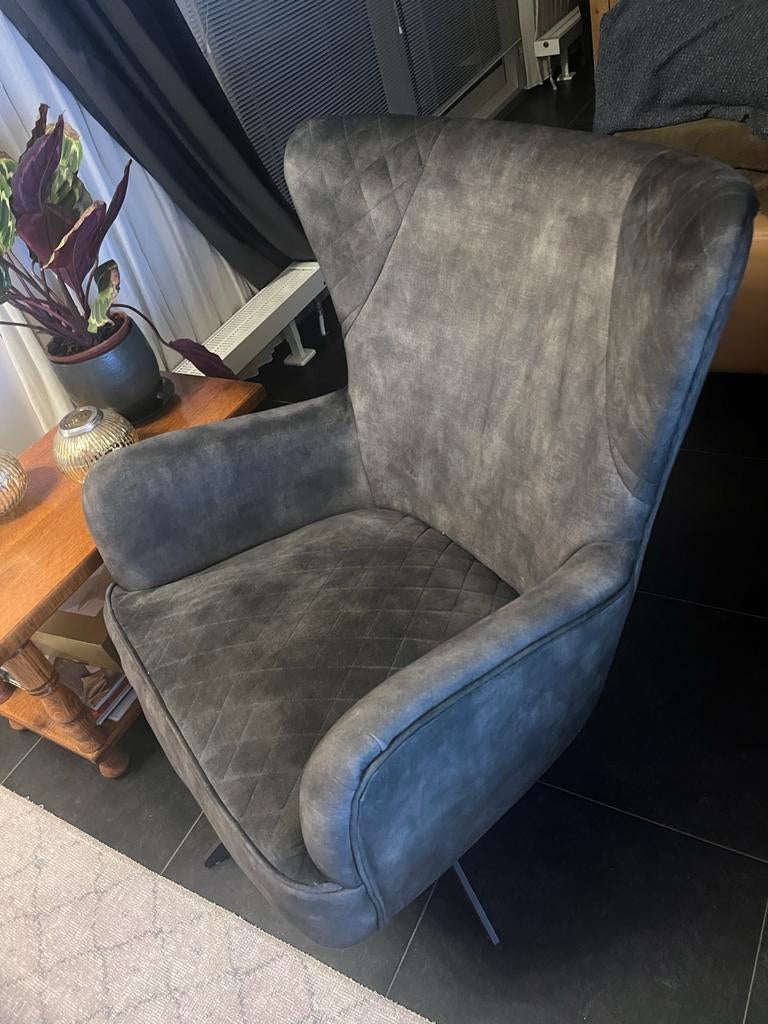 Groene fauteuil met ruitpatroon, Ophalen, Gebruikt, Stof, 75 tot 100 cm