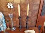 Paar bronzen kandelaars / Stel / 30 centimeter hoog, Ophalen of Verzenden, Koper of Brons