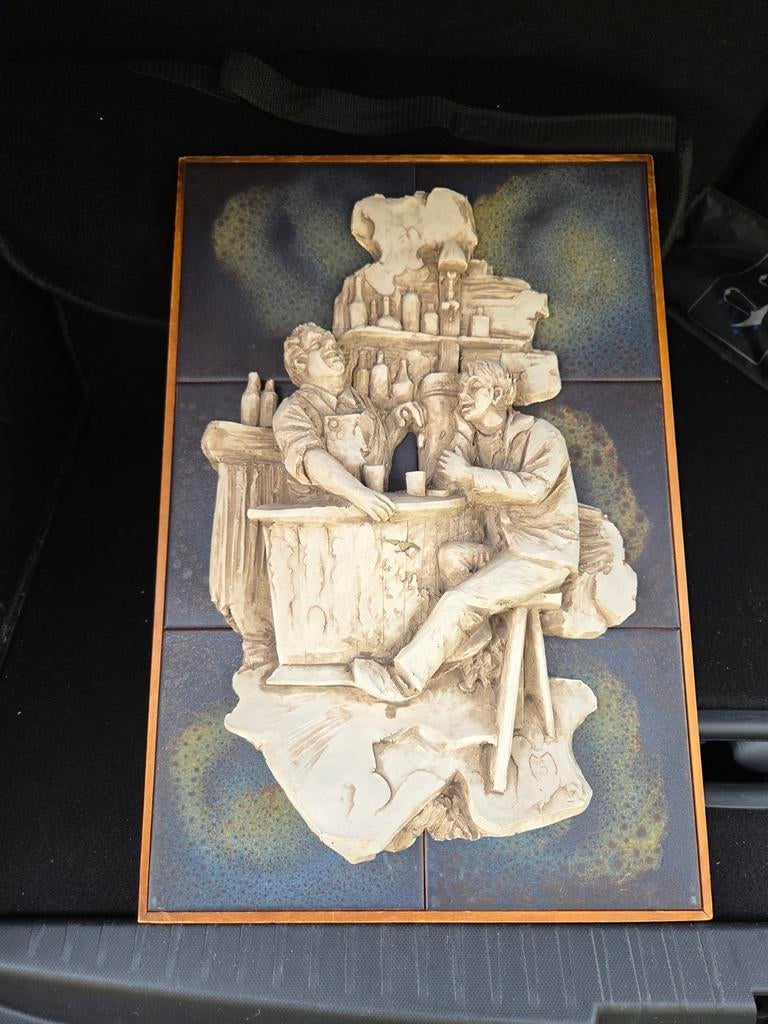 Keramiek reliëf: cafétafereel, Ophalen of Verzenden