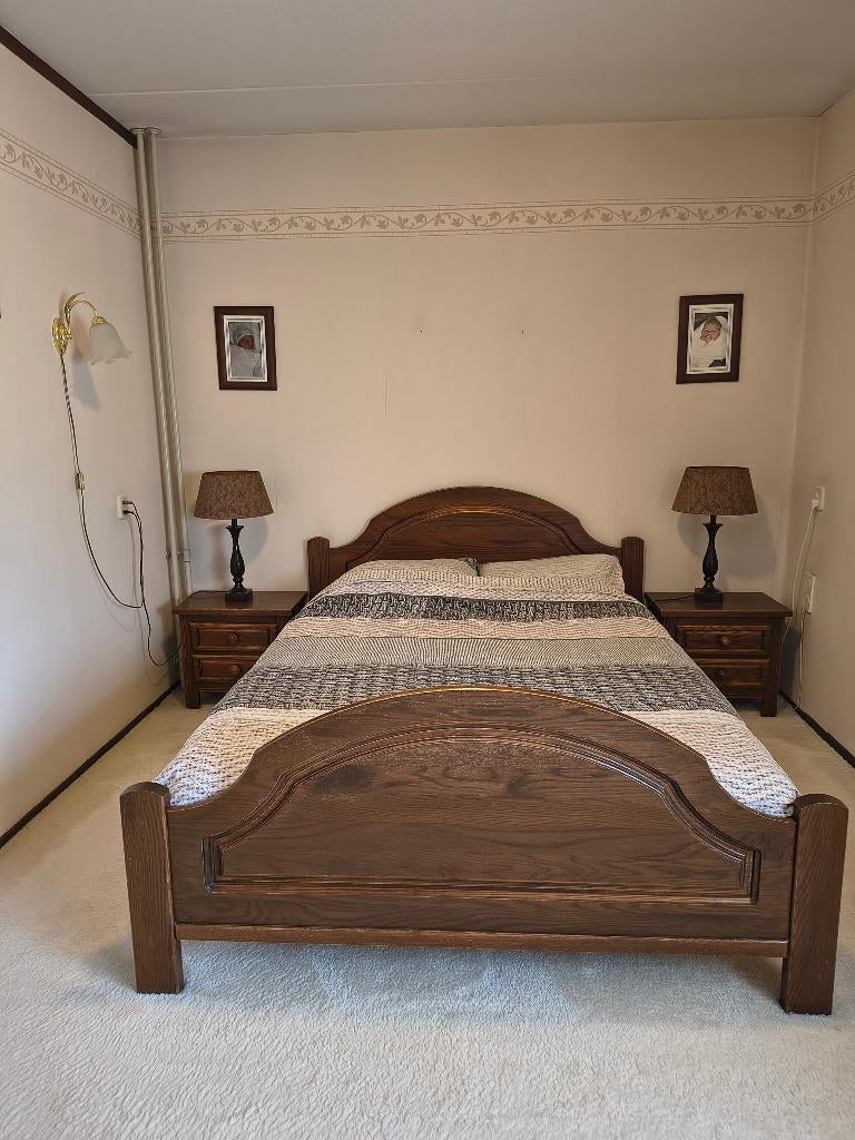 2 Persoonsbed 140x200 cm eikenhout, Ophalen, Gebruikt, Tweepersoons, 140 cm