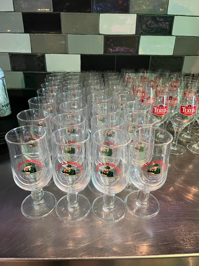 Bierglazen pakket: Birra Moretti, Texels, Frontaal, Verzamelen, Glas en Borrelglaasjes, Gebruikt, Bierglas, Ophalen
