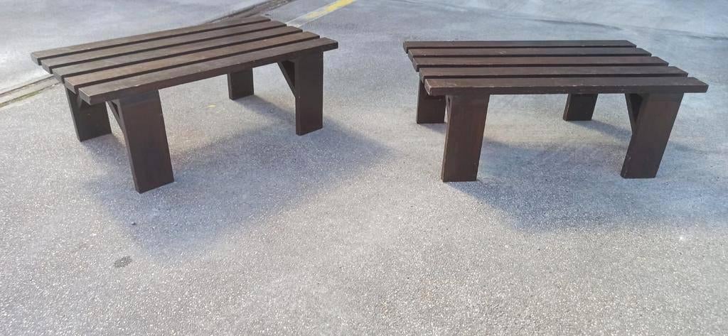 Set Van 2 Vintage Houten Lattenbank Salontafels Bijzettafels, Huis en Inrichting, Ophalen, Tweedehands, Tweedehands, Tweedehands