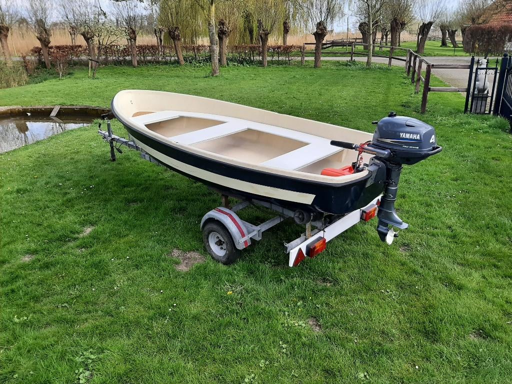 Complete set boot + motor + trailer yamaha 4pk fourstroke, Ophalen, Gebruikt, Minder dan 10 pk, Tot 6 meter