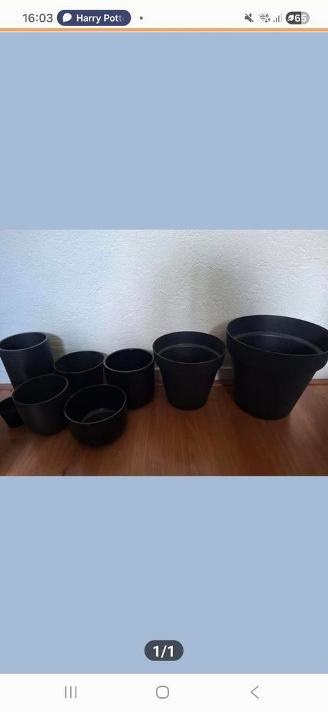 19 bloempotten groen en zwart, Rond, Ophalen of Verzenden, Zo goed als nieuw, Aardewerk