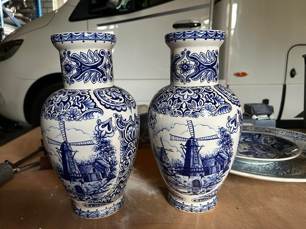Delfts Blauw Vazen Set - Molenlandschap, Ophalen