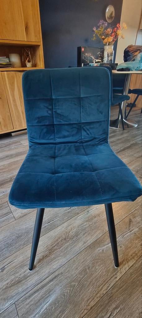 5x eetkamerstoelen, Ophalen, Gebruikt, Blauw, Stof