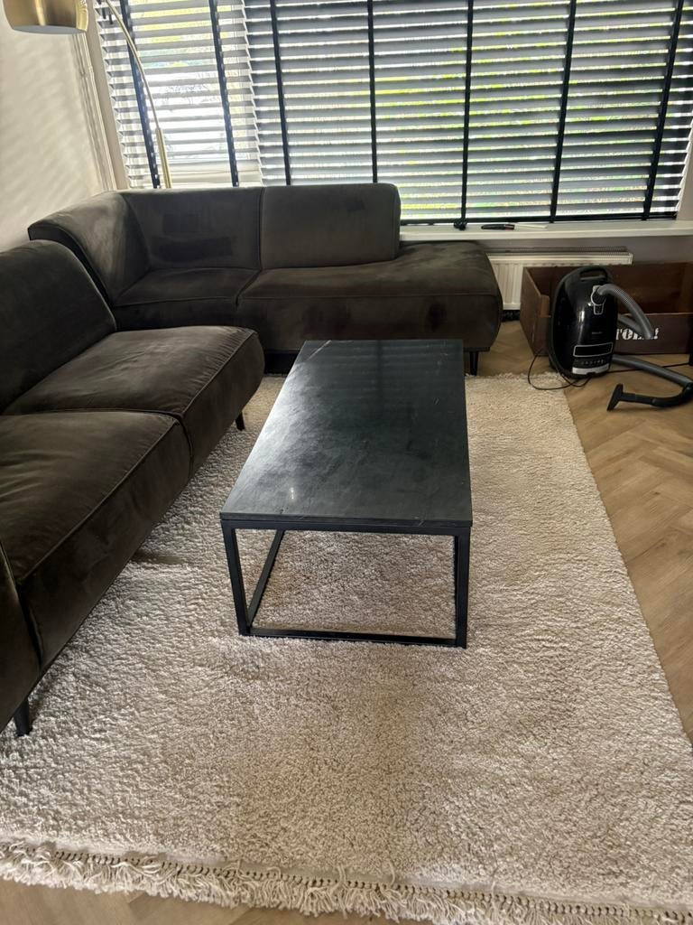 Salontafel zwart stenen blad stalen onderstel, Huis en Inrichting, Tafels | Salontafels, Ophalen, 50 tot 100 cm, Overige materialen