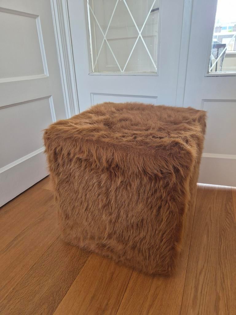 Poef met vachtje, bruin, Ophalen, Minder dan 50 cm, Vierkant, Minder dan 50 cm