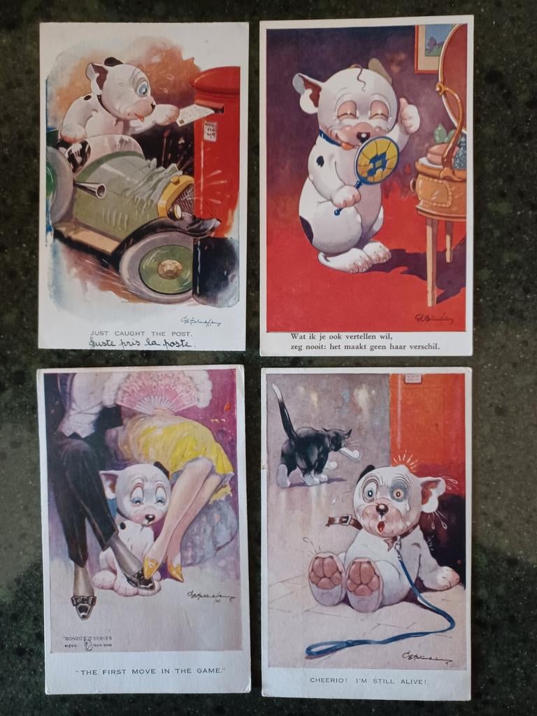 Bonzo honden G.Studdy illustratoren., Ophalen of Verzenden, 1920 tot 1940, Gelopen, Overige thema's