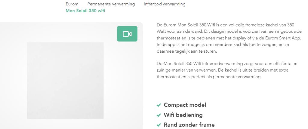 infrarood paneel Eurom Mon Soleil 350 WIFI, Ophalen of Verzenden, Zo goed als nieuw, Overige materialen